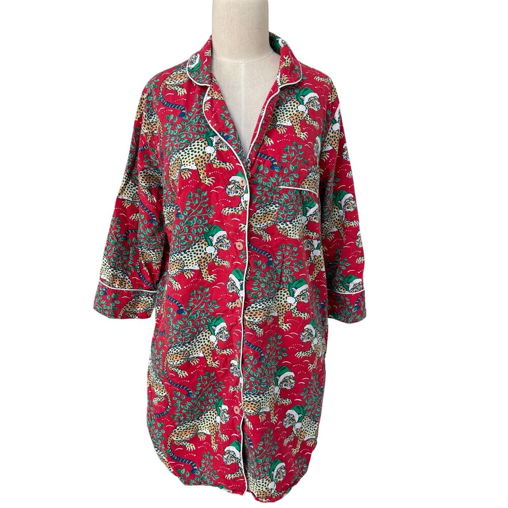 PrintFresh Holly Jolly Bagheera Cheetah Organic Cotton Sleep Shirt Pajamas XS